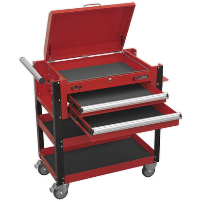 Sealey AP760M Heavy-Duty Mobile Tool & Parts Trolley 2 Drawers & Lockable Top - Red Sealey