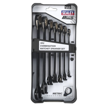 Sealey AK7978 Combination Ratchet Spanner Set 7pc Premier Black Metric Sealey