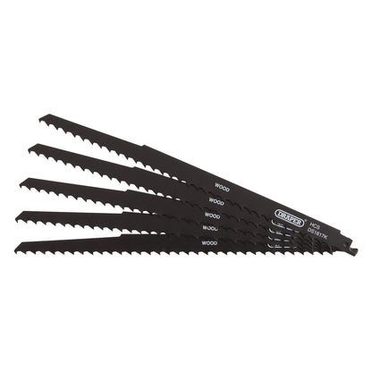 Draper 42615 Reciprocating Saw Blades for Pruning & Coarse Wood & Plastic Cutting 300mm 3tpi Pack of 5 Draper