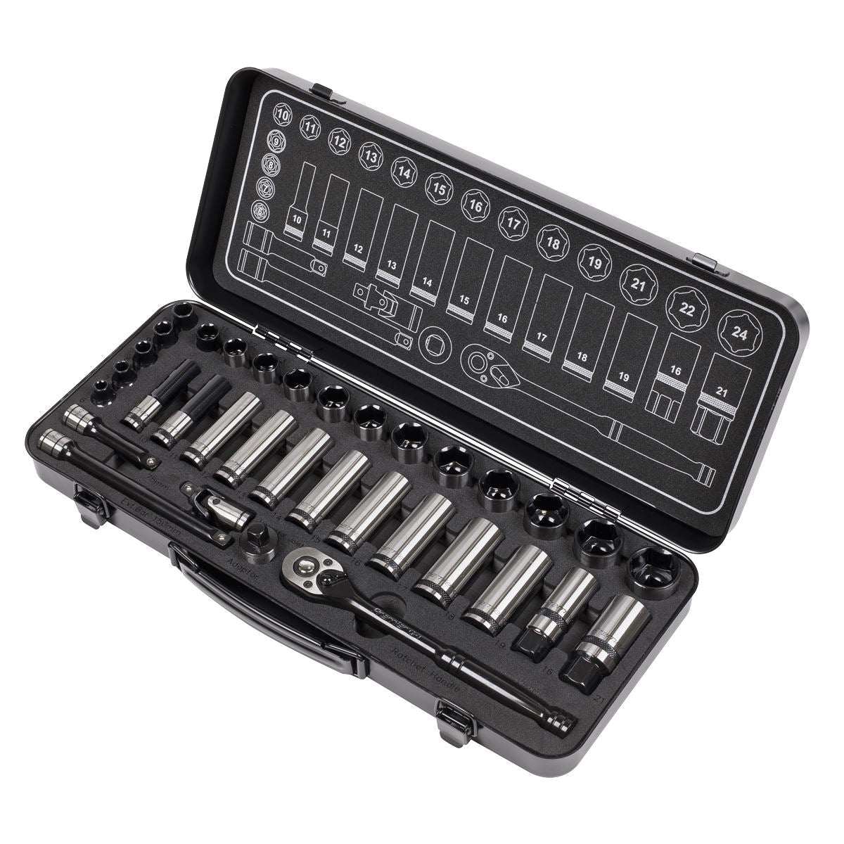 Sealey AK7971 Socket Set 34pc 3/8"Sq Drive WallDrive® Metric Premier Black Sealey