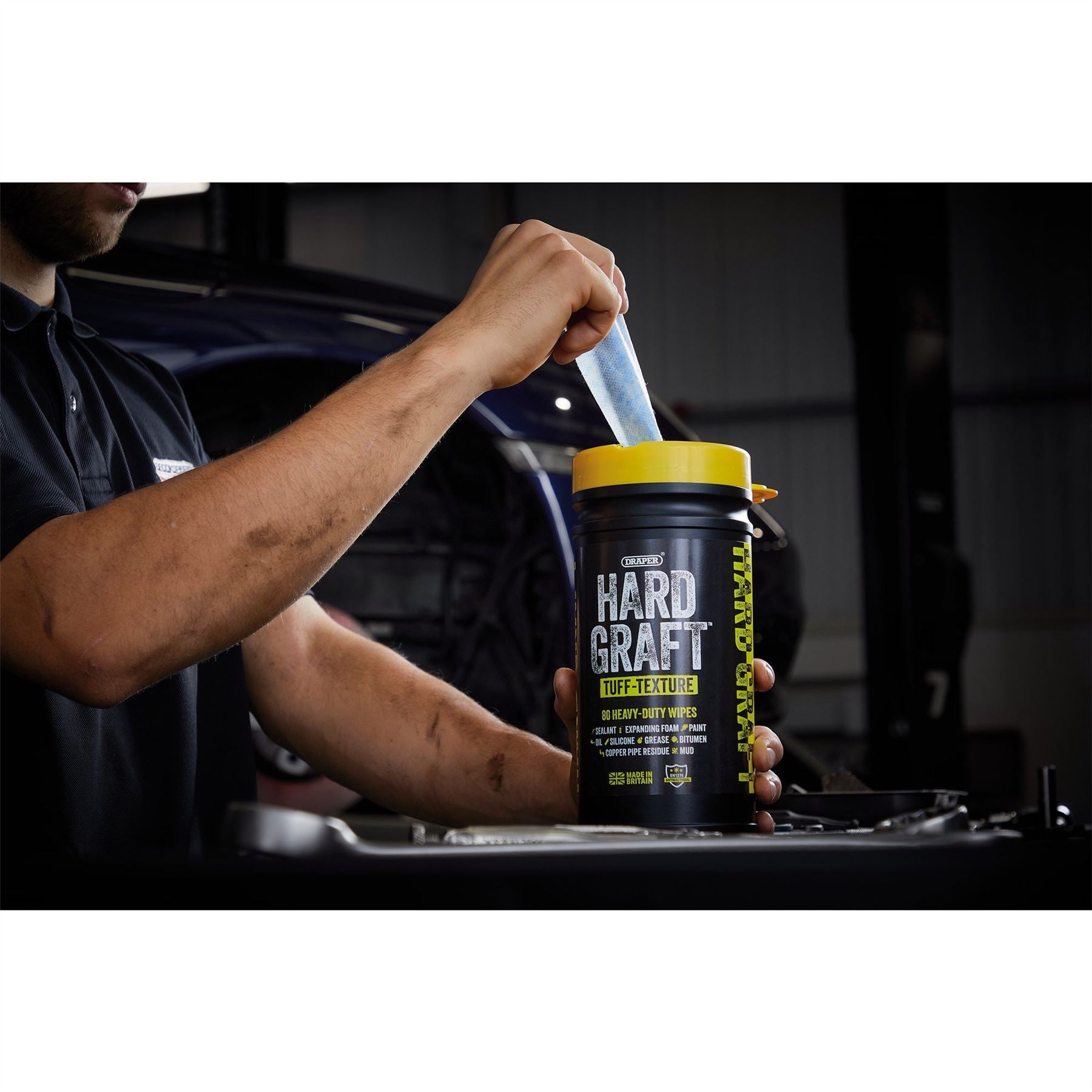 Draper 12436 Hard Graft Multipurpose Tuff-Texture Wipes Tub of 80 Draper