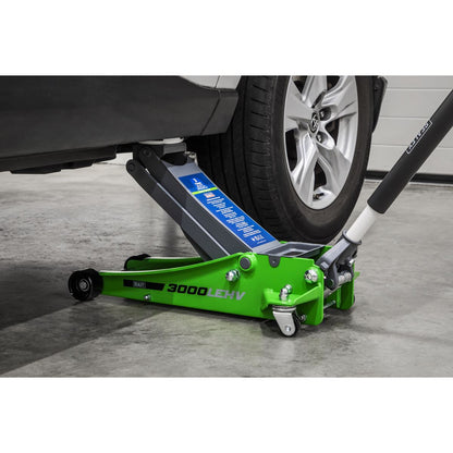 Sealey 3000LEHV Low Profile Trolley Jack with Rocket Lift 3 Tonne - Green Sealey