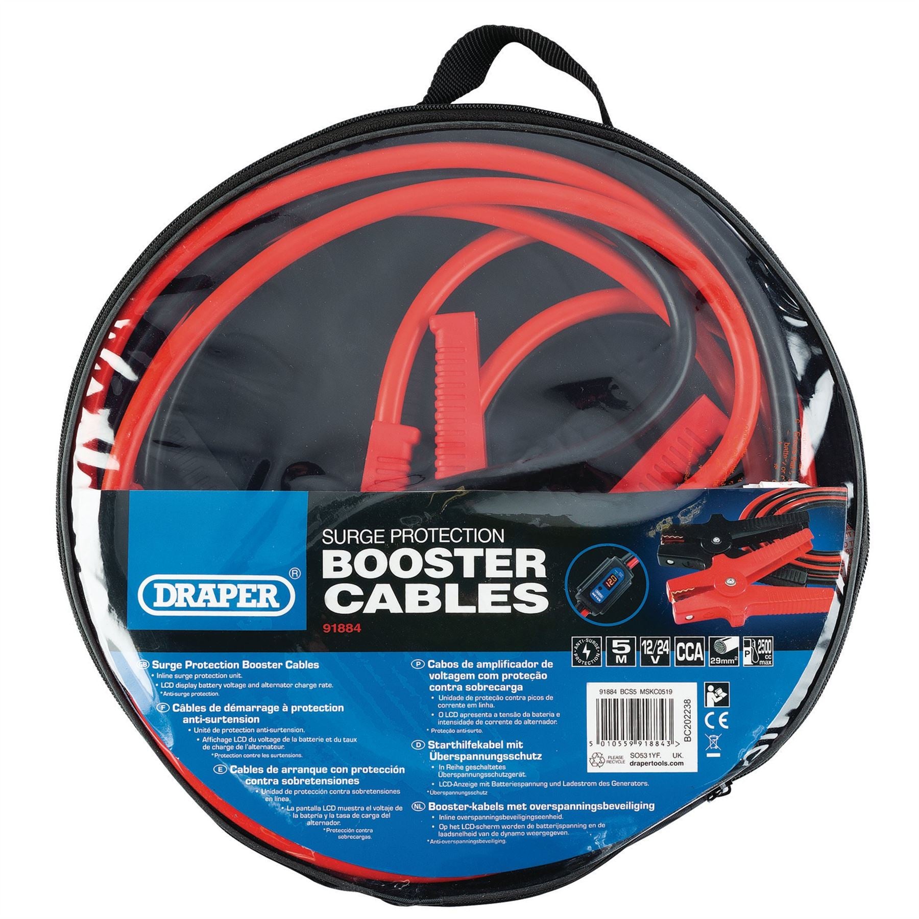 Draper 91884 Surge Protection Booster Cables 5m x 29mm&sup2; Draper