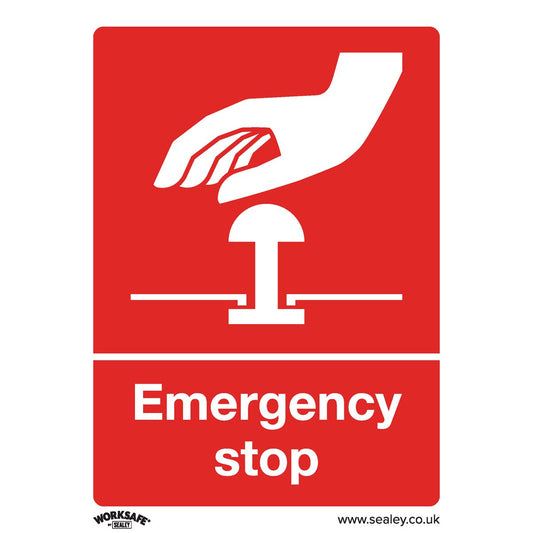 Sealey SS35P10 Safe Conditions Safety Sign - Emergency Stop - Rigid Plastic - Pack of 10 Sealey