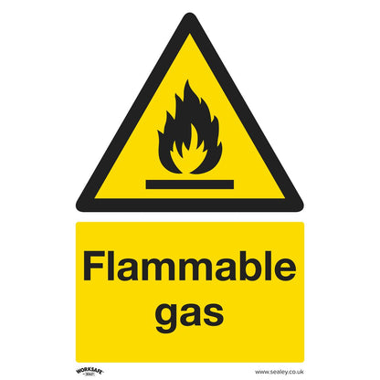 Sealey SS59V10 Warning Safety Sign - Flammable Gas - Self-Adhesive Vinyl - Pack of 10 Sealey