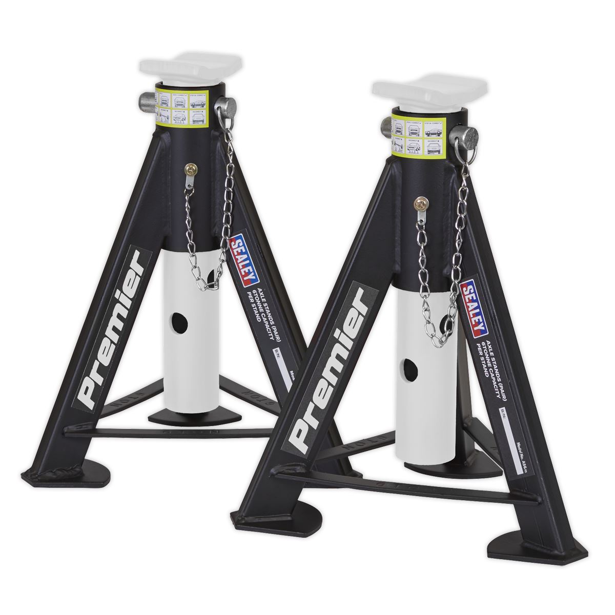 Sealey AS6 Premier Axle Stands (Pair) 6 Tonne Capacity per Stand - White Sealey
