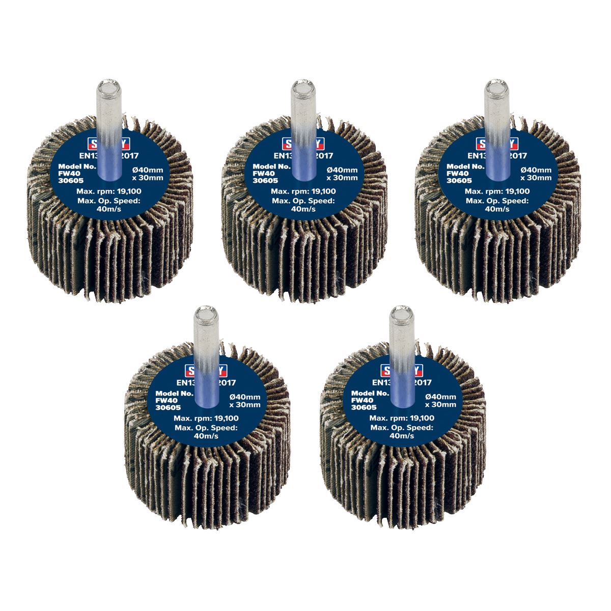 Sealey FW4030605 Abrasive Flap Wheel Ø40 x 30mm 60Grit Ø6mm Shaft - Pack of 5 Sealey