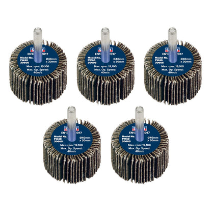 Sealey FW4030605 Abrasive Flap Wheel Ø40 x 30mm 60Grit Ø6mm Shaft - Pack of 5 Sealey