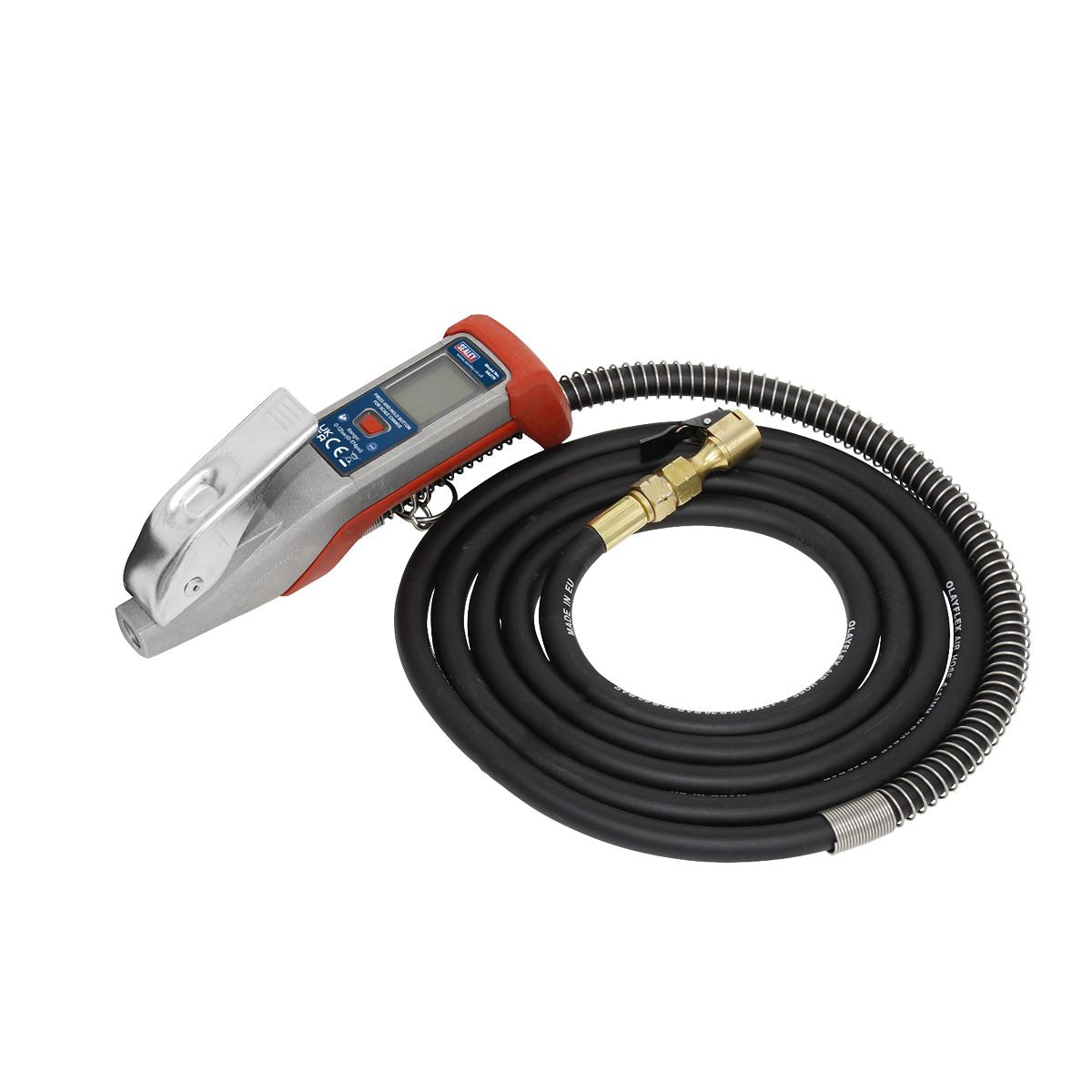 Sealey SA375 Digital Tyre Inflator 2.7m Hose with Clip-On Connector Sealey