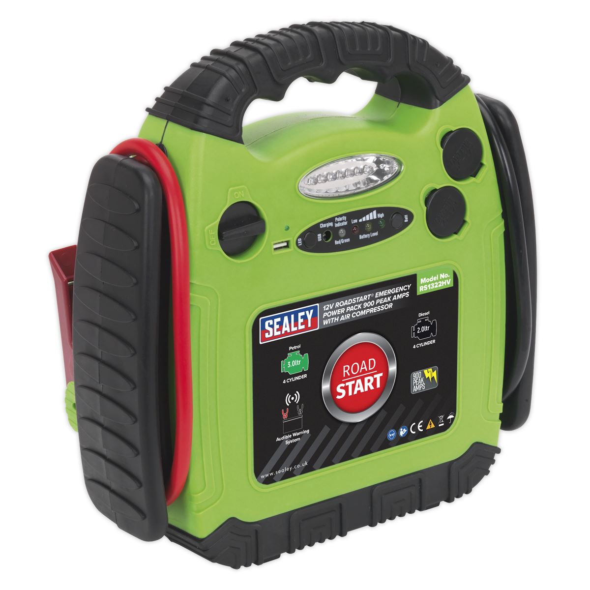 Sealey RS1322HV RoadStart® Emergency Jump Starter with Air Compressor 12V 900 Peak Amps Sealey