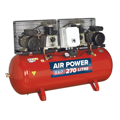 Sealey SAC2276B Air Compressor 270L Belt Drive 2 x 3hp with Cast Cylinders Sealey