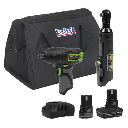 Sealey CP108VCOMBO6 2 x 10.8V SV10.8 Series Impact Wrench & Ratchet Wrench Kit Sealey