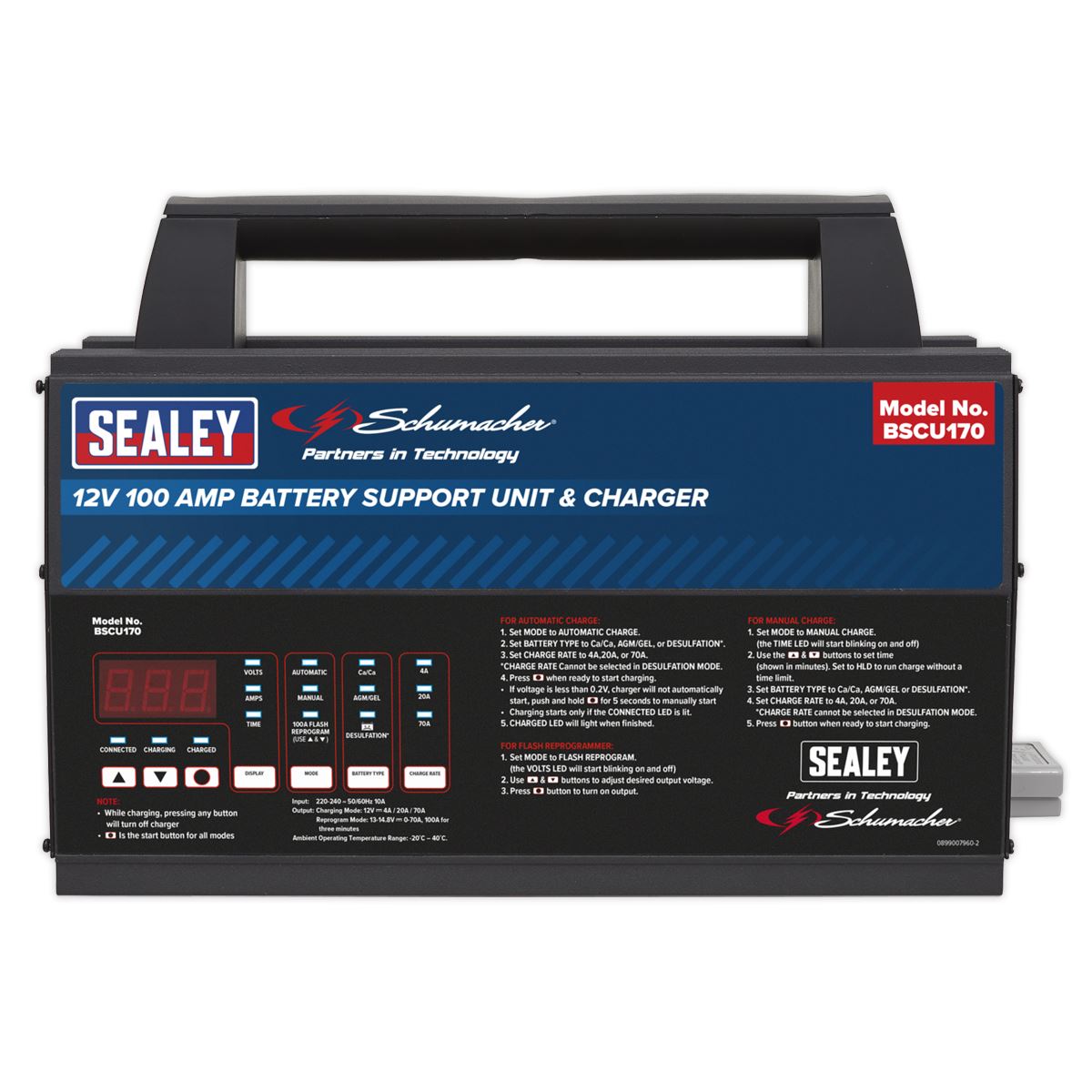 Sealey BSCU170 Battery Support Unit & Charger - 12V 100A Sealey