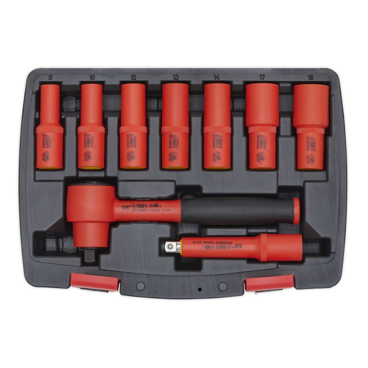 Sealey AK7942 Insulated Socket Set 9pc 3/8"Sq Drive 6pt WallDrive® VDE Approved Sealey