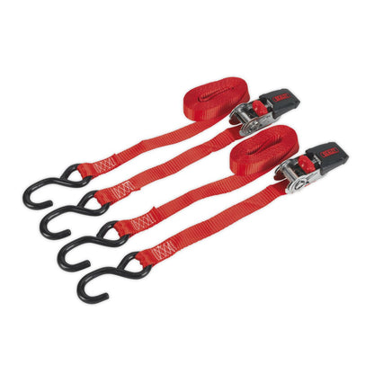 Sealey TD284SD Ratchet Straps 25mm x 4m Polyester Webbing with S-Hooks 800kg Breaking Strength - Pair Sealey