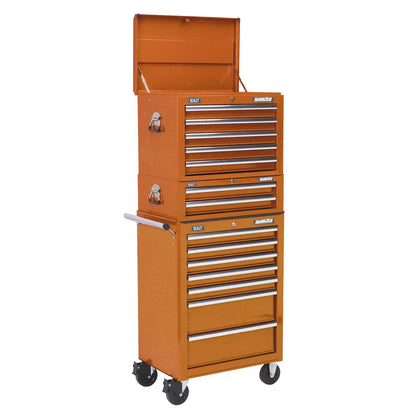 Sealey APSTACKTO Topchest Mid-Box Tool Chest & Rollcab Combination 14 Drawer with Ball-Bearing Slides - Orange Sealey