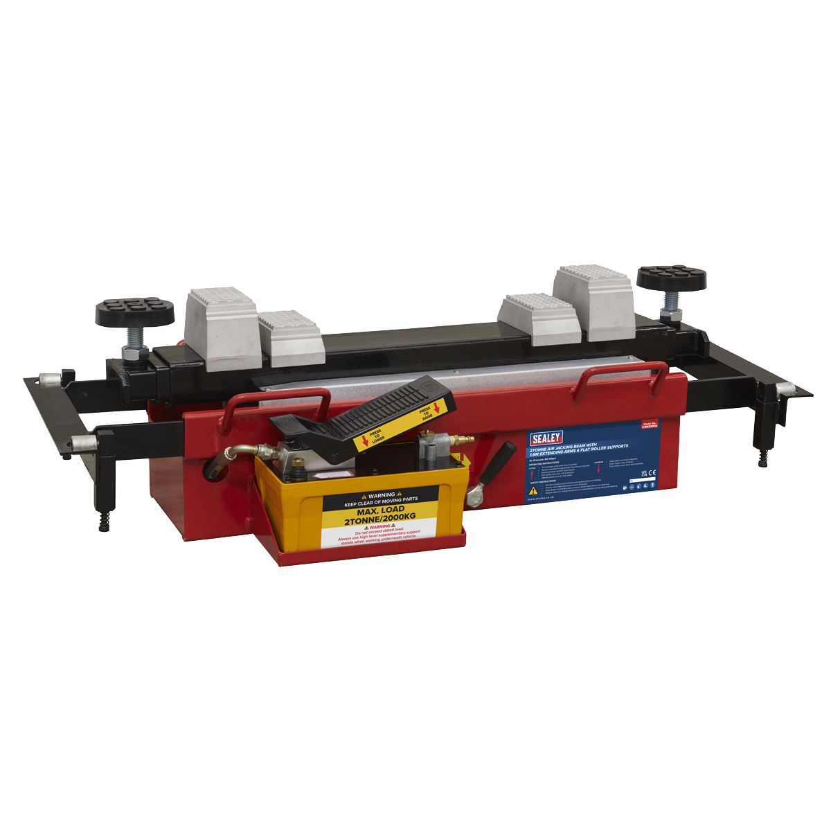 Sealey SJBEX200A Air Jacking Beam 2 Tonne with Arm Extenders & Flat Roller Supports Sealey