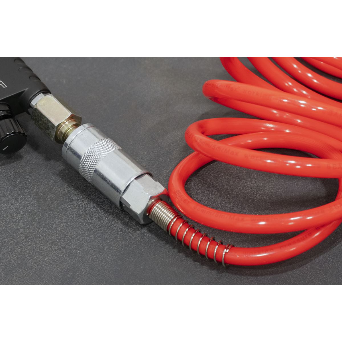 Sealey SA305 PE Coiled Air Hose 5m x Ø5mm with Couplings Sealey