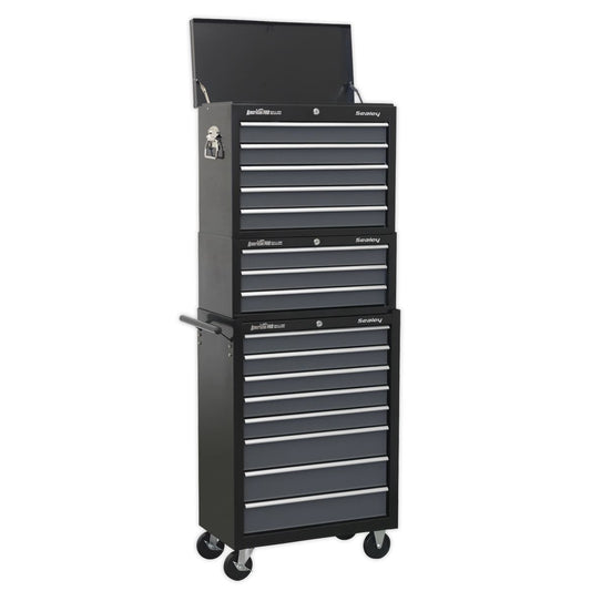 Sealey AP35STACK Tool Chest Combination 16 Drawer with Ball-Bearing Slides - Black/Grey Sealey