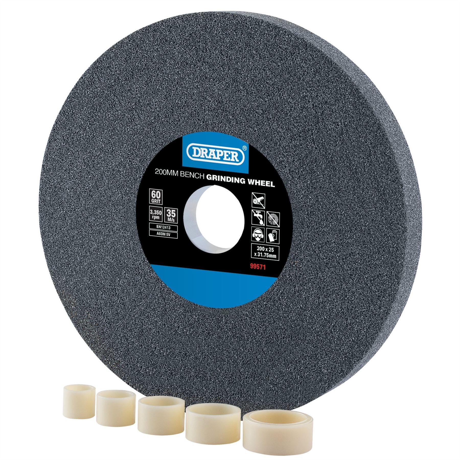 Draper 99571 Aluminium Oxide Bench Grinding Wheel 200 x 25mm 60 Grit Draper