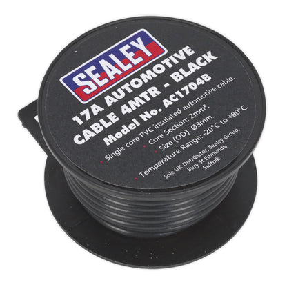Sealey AC1704B Automotive Cable Thick Wall 17A 4m Black Sealey