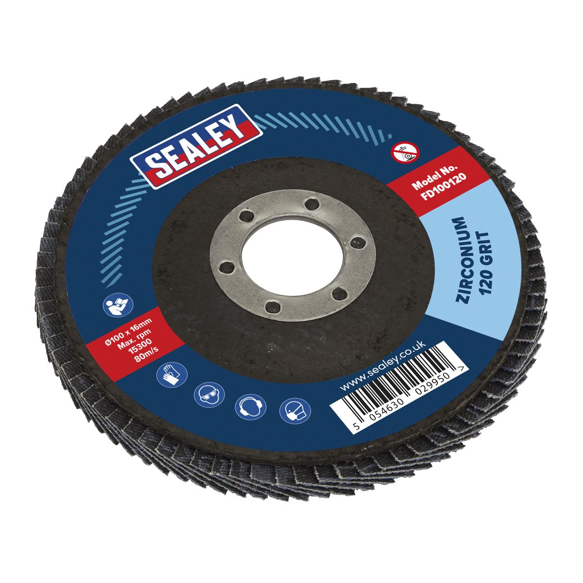 Sealey FD100120 Flap Disc Zirconium Ø100mm Ø16mm Bore 120Grit Sealey