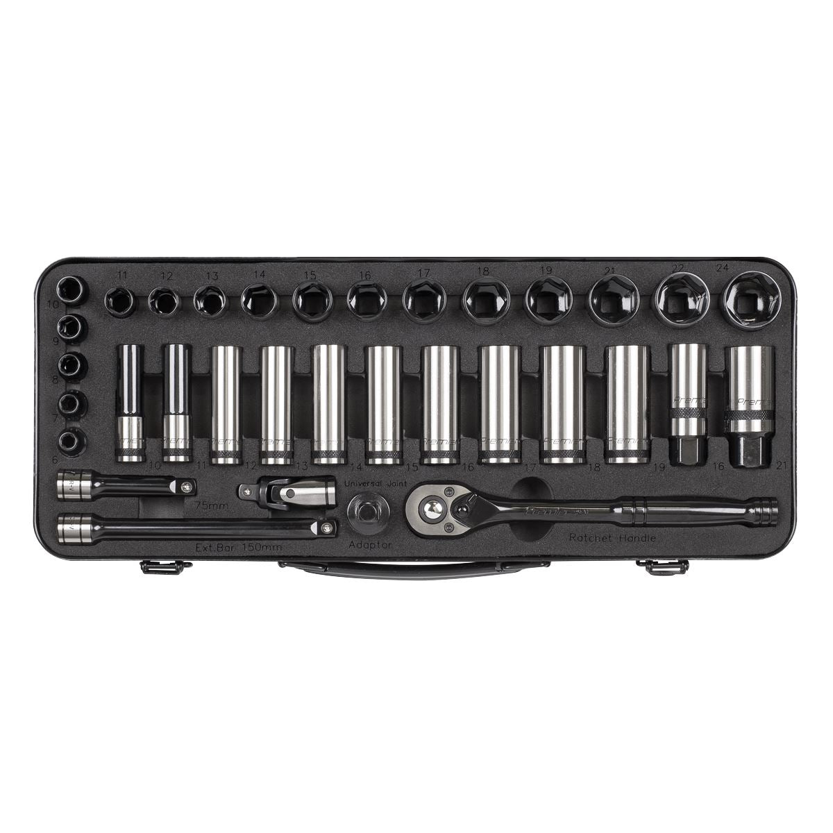 Sealey AK7971 Socket Set 34pc 3/8"Sq Drive WallDrive® Metric Premier Black Sealey