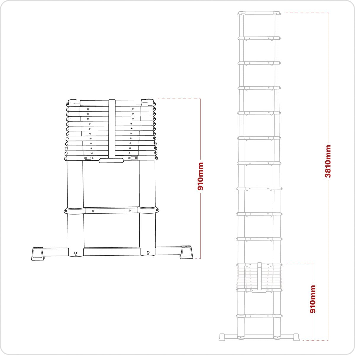 Sealey ATL13 Aluminium Telescopic Ladder 13-Tread EN 131 Sealey