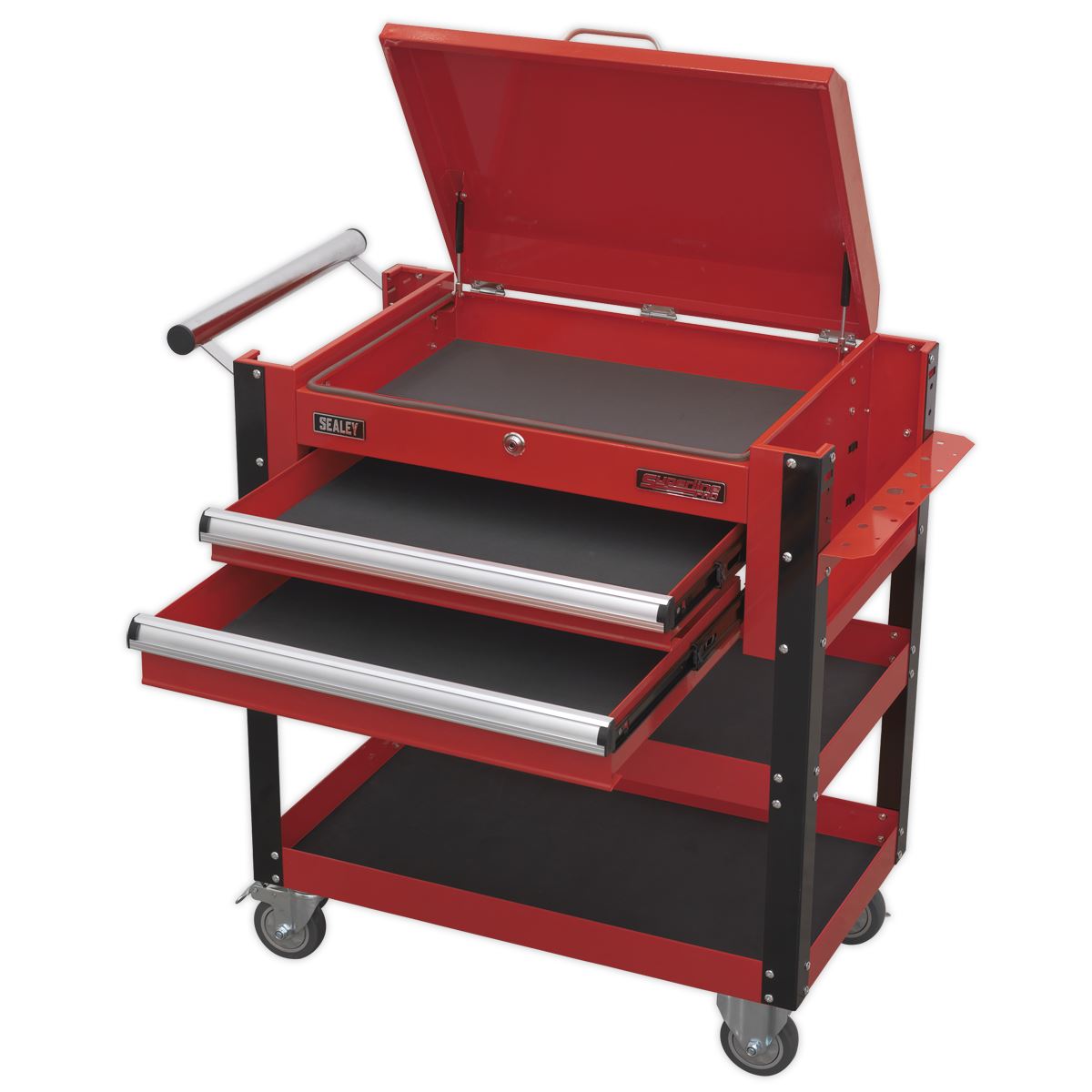 Sealey AP760M Heavy-Duty Mobile Tool & Parts Trolley 2 Drawers & Lockable Top - Red Sealey