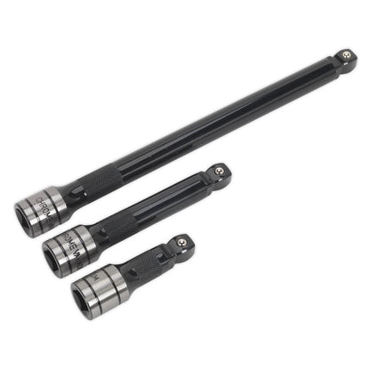 Sealey AK7692 Wobble/Rigid Extension Bar Set 3pc 1/2"Sq Drive - Premier Black Sealey