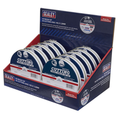 Sealey PTC11510CETD Cutting Disc 115 x 1.2mm Countertop Display Box 10 Packs of 10 Sealey