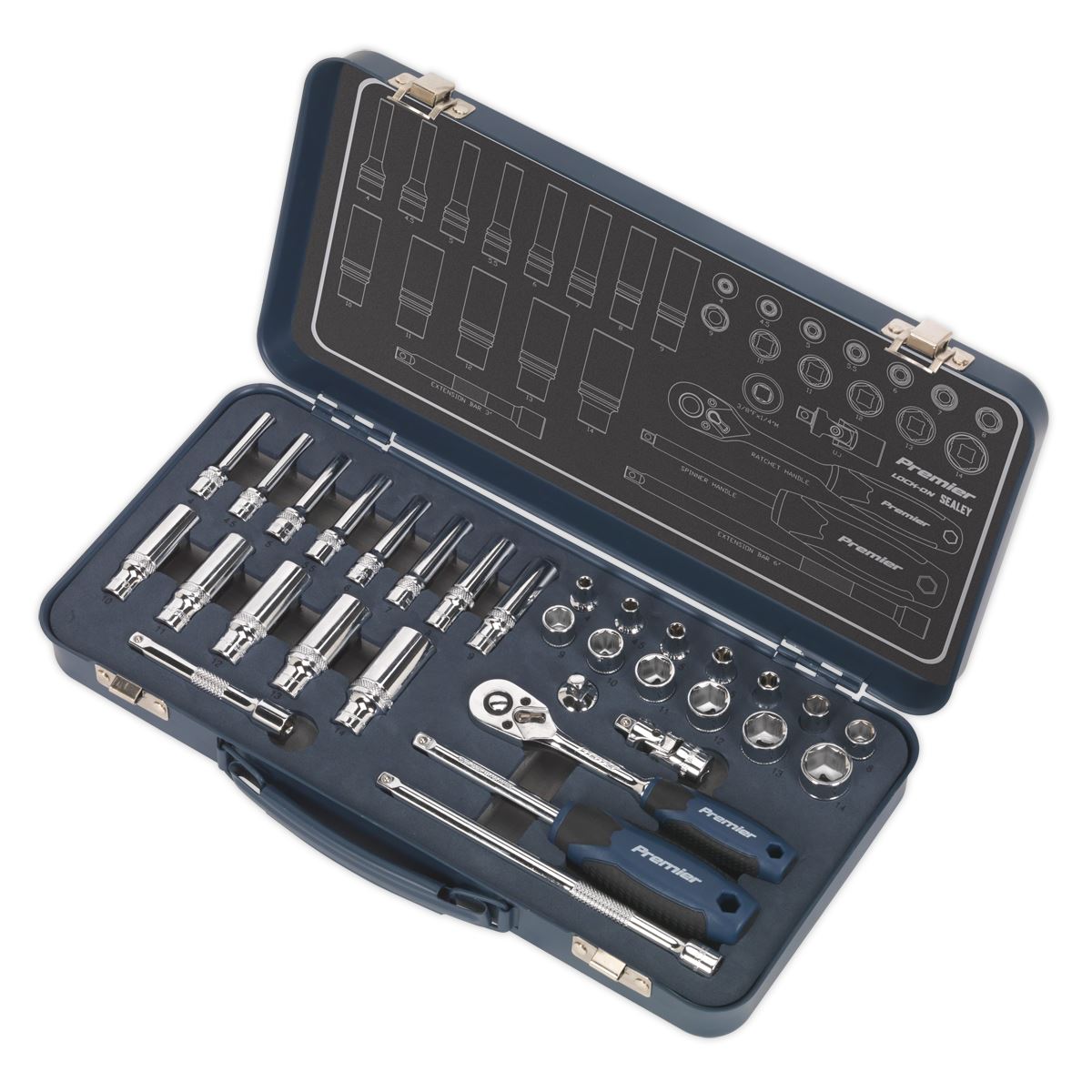 Sealey AK27480 Socket Set 32pc 1/4"Sq Drive Lock-On™ 6pt Metric Sealey