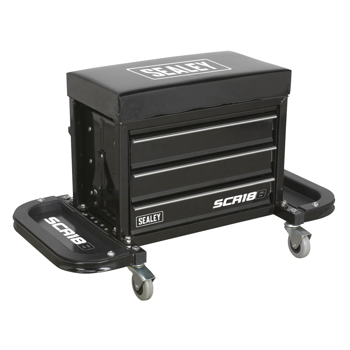 Sealey SCR18B Mechanic's Utility Seat & Toolbox - Black Sealey