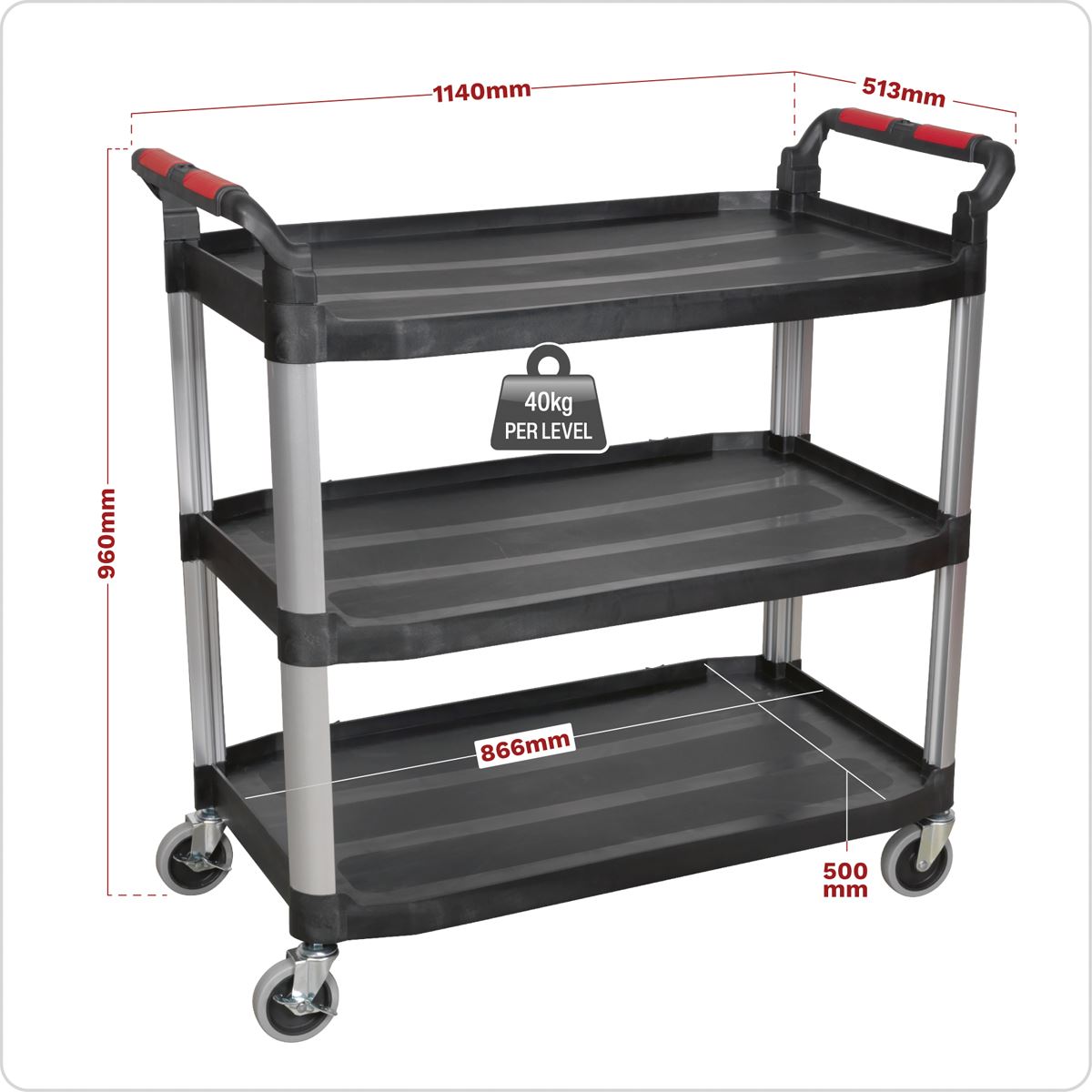 Sealey CX310 Workshop Trolley 3-Level Composite - 3 Wall Sealey