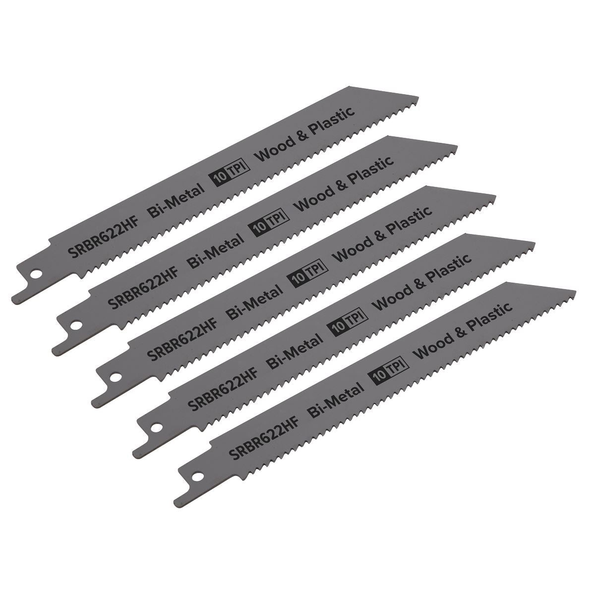 Sealey SRBR622HF Reciprocating Saw Blade Wood & Plastics 150mm 10tpi - Pack of 5 Sealey