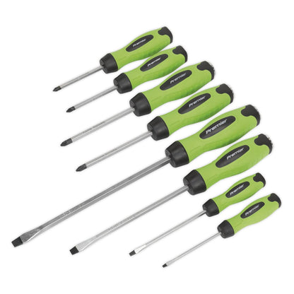 Sealey HV002 Screwdriver Set 8pc Hammer-Thru Hi-Vis Green Sealey