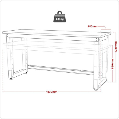 Sealey APMS23 Steel Adjustable Workbench with Stainless Steel Worktop 1830mm - Heavy-Duty Sealey