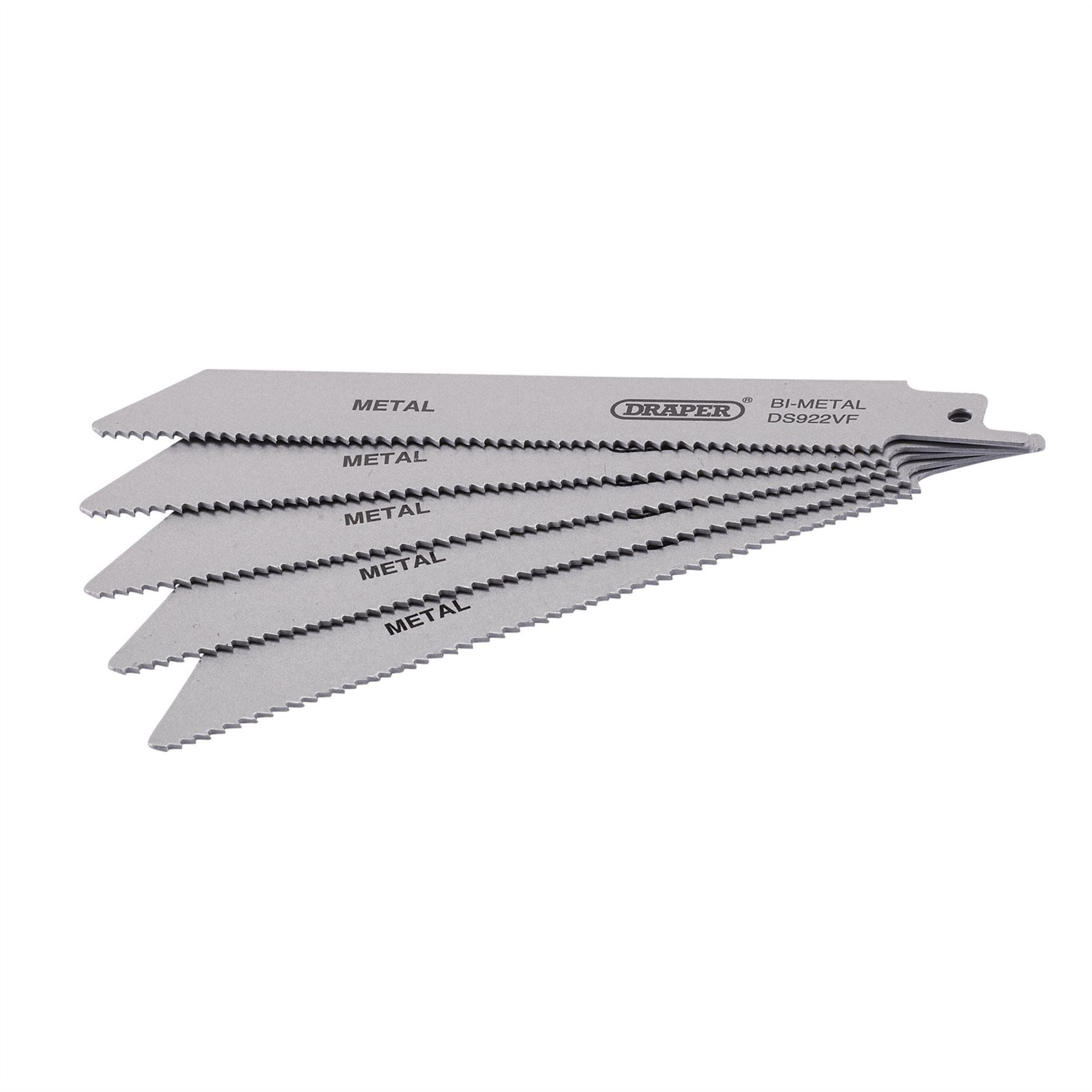 Draper 43463 Bi-metal Reciprocating Saw Blades for Metal 150mm 10-14tpi Pack of 5 Draper