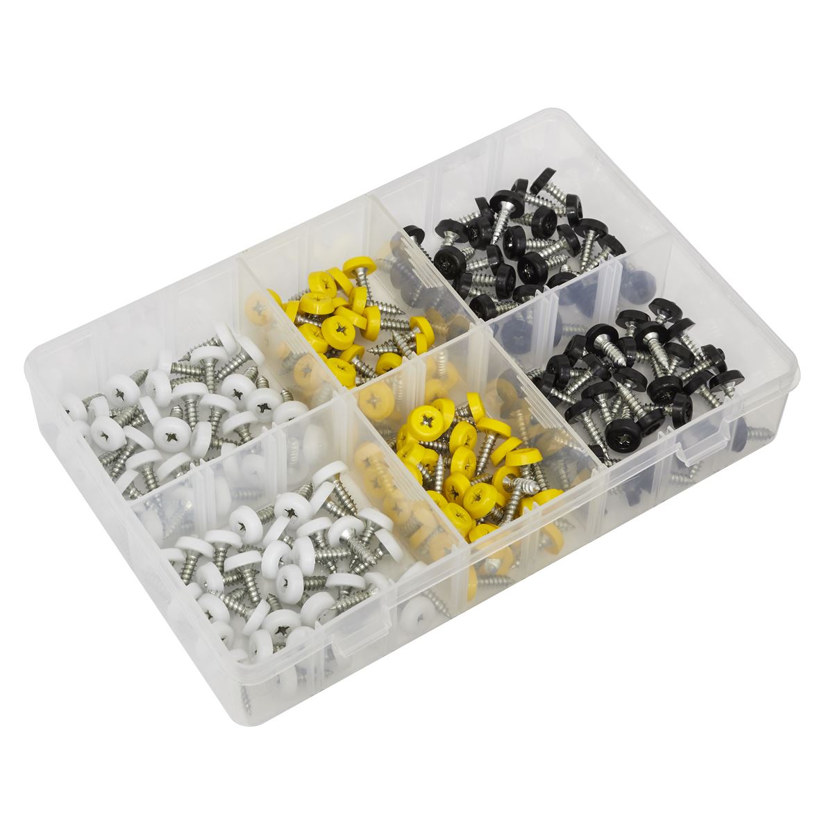Sealey AB195NP Numberplate Screw Assortment 195pc 4.8mm x 18mm - Plastic Enclosed Head Sealey