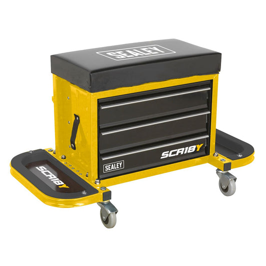 Sealey SCR18Y Mechanic's Utility Seat & Toolbox - Yellow Sealey