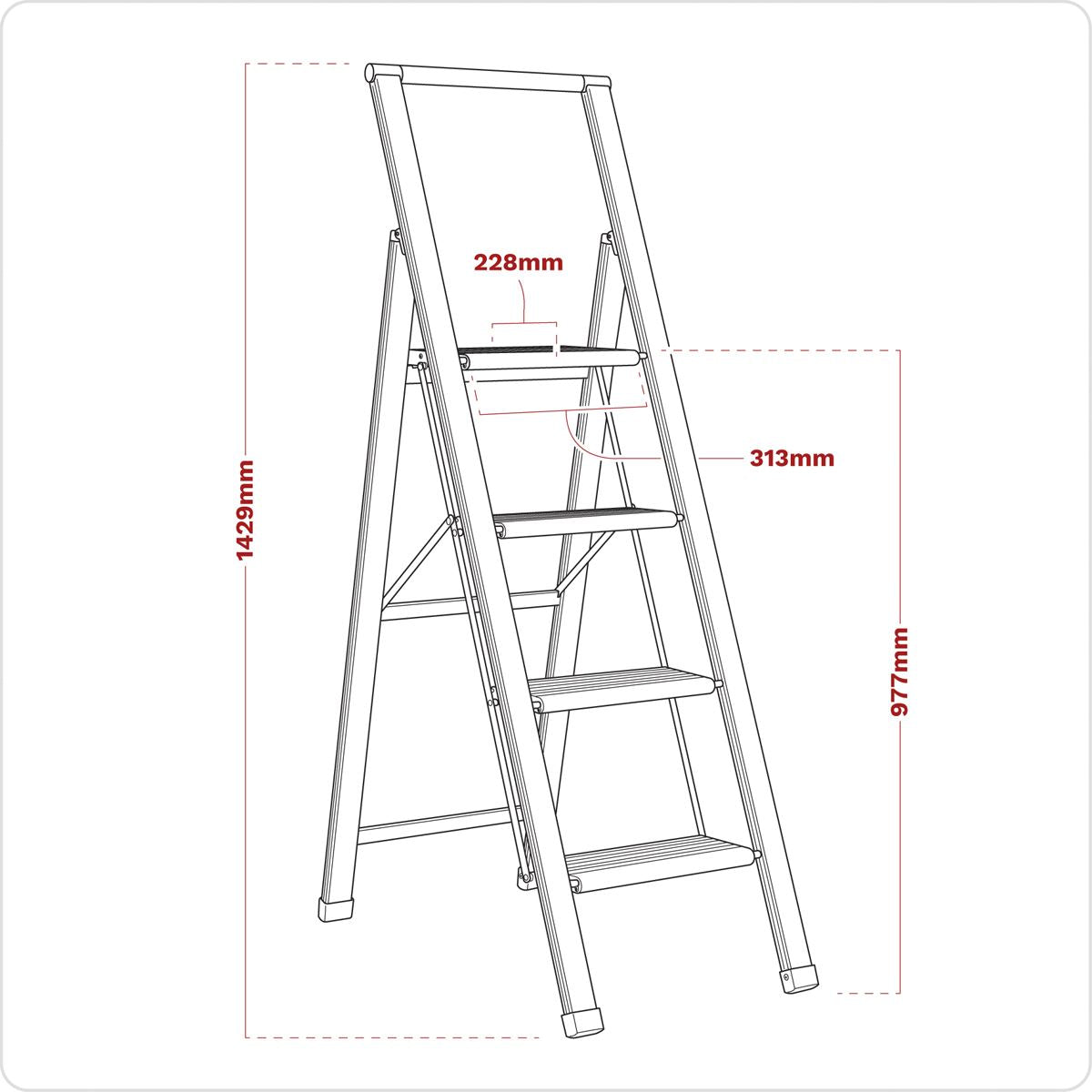 Sealey APSL4 Aluminium Professional Folding Step Ladder 4-Step 150kg Capacity Sealey