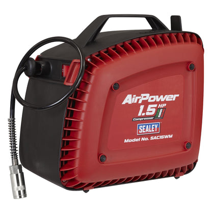 Sealey SAC15WM Wall Mounting Oil Free Air Compressor 1.5hp with 7m Retractable Hose Reel Sealey