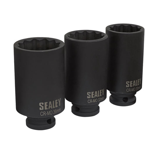 Sealey SX051 Impact Hub Nut Socket Set 3pc 12-Point 1/2"Sq Drive Sealey
