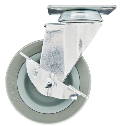 Draper 65479 Swivel Plate Fixing Rubber Castor with Brake 100mm Diameter S.W.L. 80kg Draper