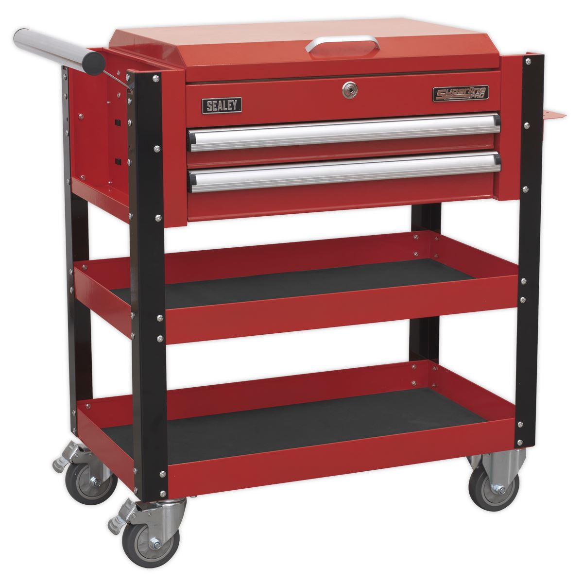 Sealey AP760M Heavy-Duty Mobile Tool & Parts Trolley 2 Drawers & Lockable Top - Red Sealey