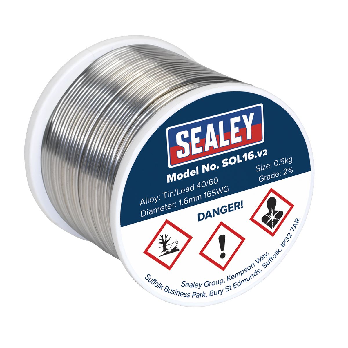 Sealey SOL16 Solder Wire Quick Flow 1.6mm/16SWG 40/60 0.5kg Reel Sealey