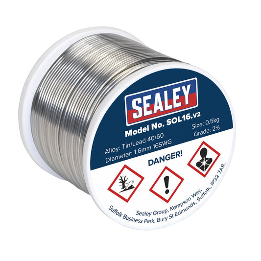 Sealey SOL16 Solder Wire Quick Flow 1.6mm/16SWG 40/60 0.5kg Reel Sealey