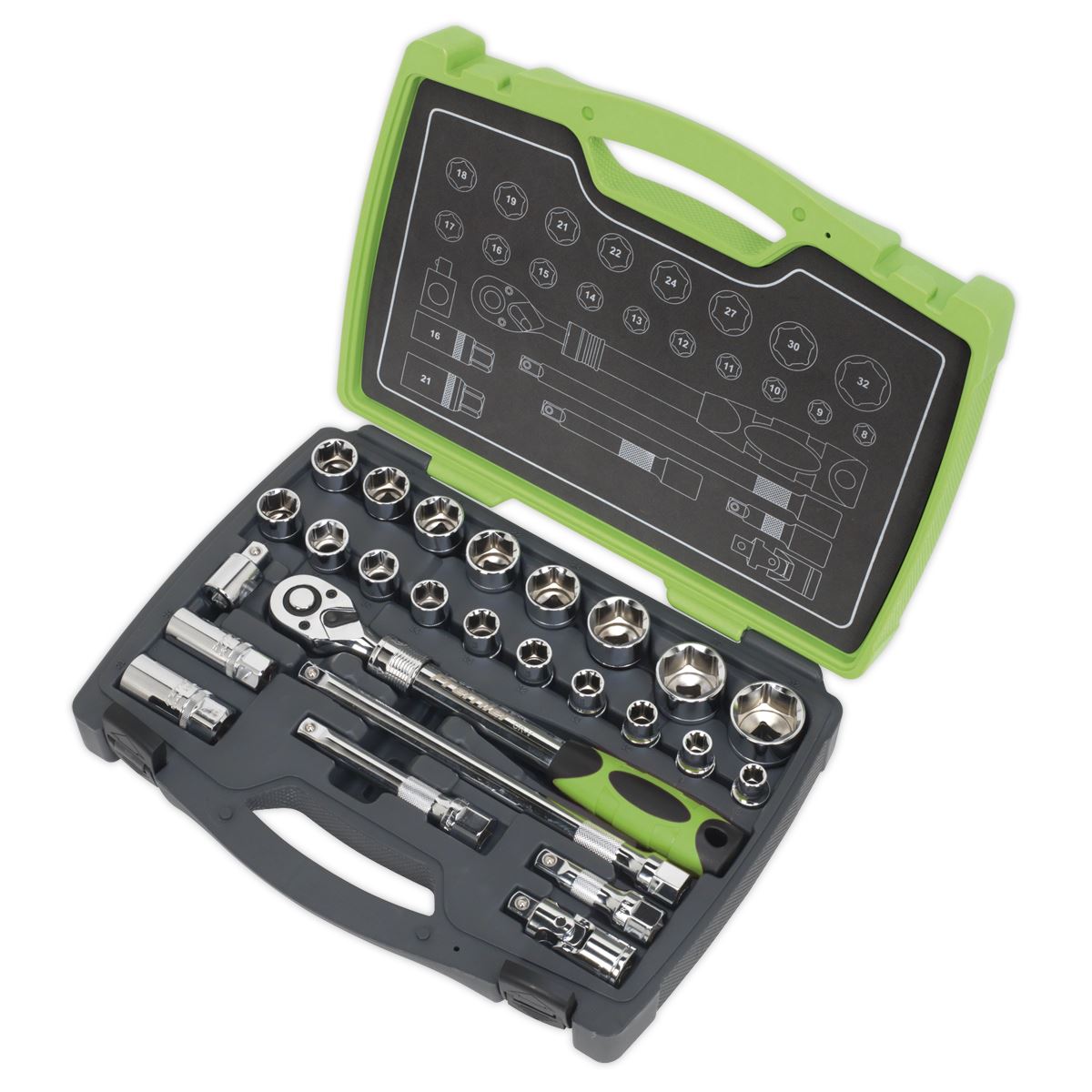 Sealey AK7961 Socket Set 26pc 1/2"Sq Drive 6pt WallDrive® Metric Sealey