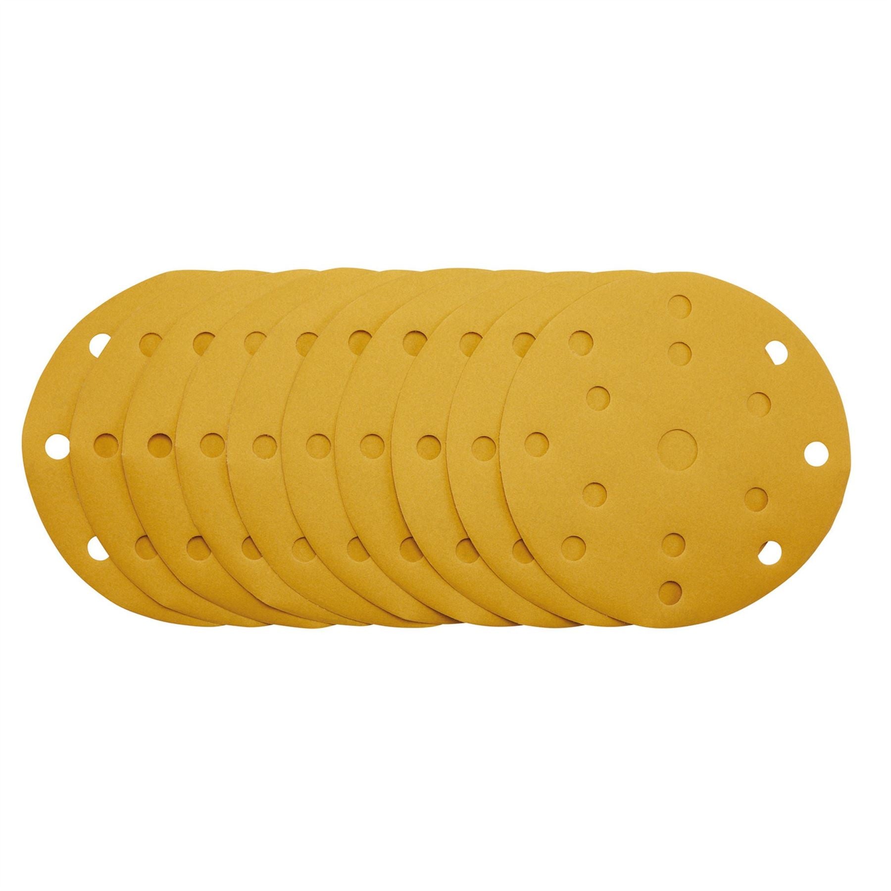 Draper 08477 Gold Sanding Discs with Hook & Loop 150mm 320 Grit 15 Dust Extraction Holes Pack of 10 Draper