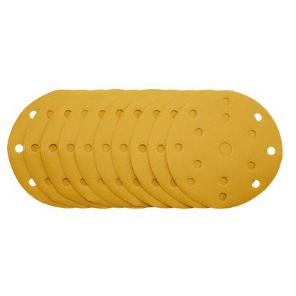Draper 08477 Gold Sanding Discs with Hook & Loop 150mm 320 Grit 15 Dust Extraction Holes Pack of 10 Draper